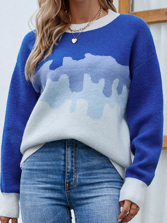 Women's Contrast Round Neck Sweater — women's knitwear Australia