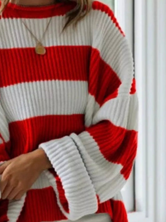 Women's Contrast Striped Round Neck Sweater — women's knitwear Australia