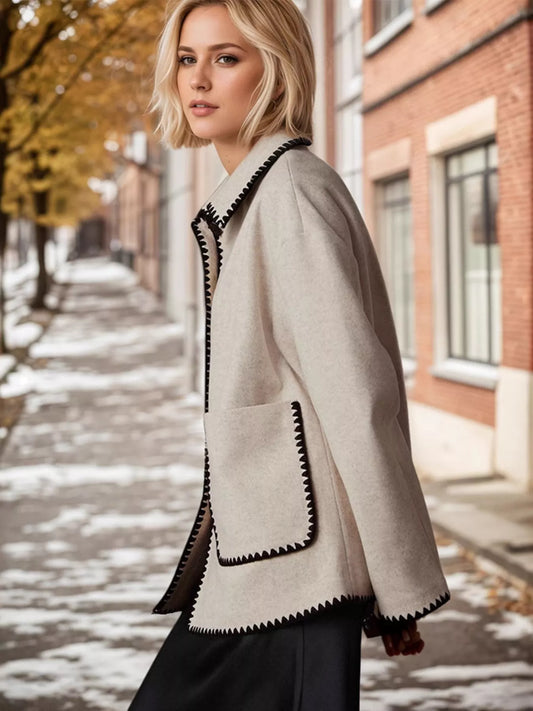 Contrast Trim Drop Shoulder Outerwear — women's jacket Australia