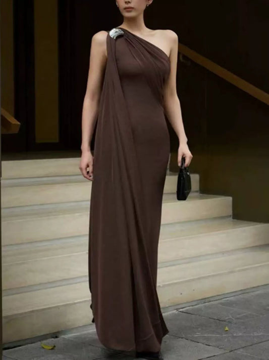One-Shoulder Draped Maxi Dress — evening dress Australia