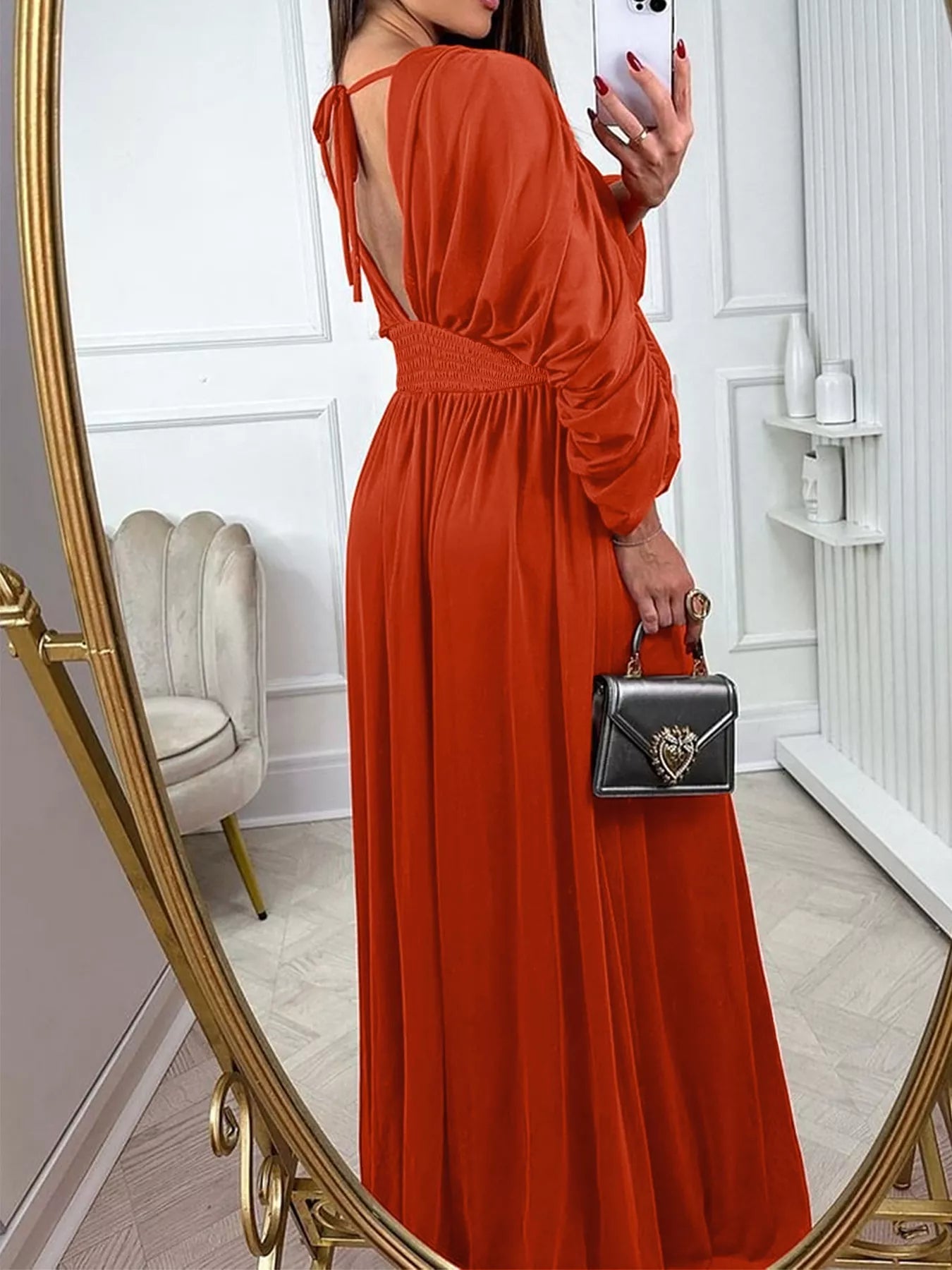 Women's Smocked Ruched Sleeve Maxi Dress — Chic and Unique AU