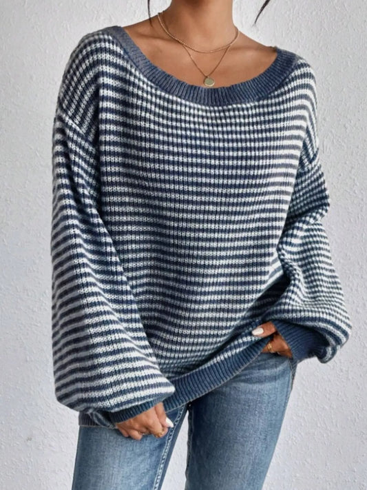 Women's Striped Boat Neck Sweater — women's knitwear Australia