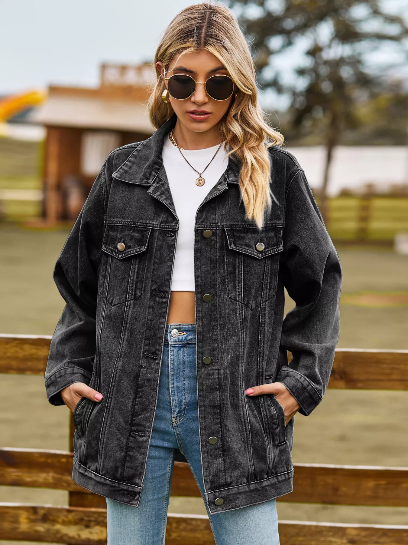 Button Up Long Sleeve Denim Jacket — women's jacket Australia