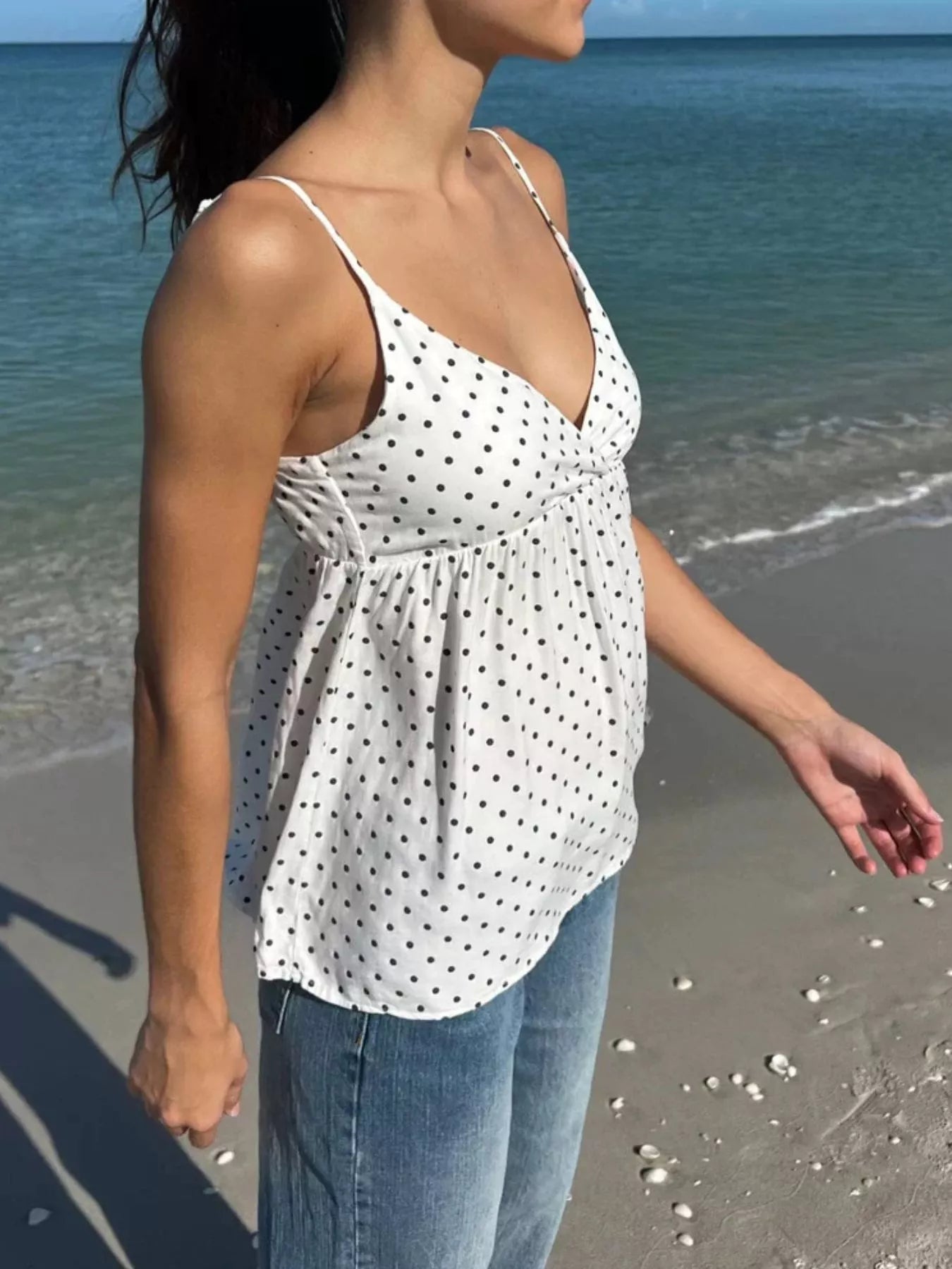 Polka Dot V-Neck Flowy Cami — women's cami Australia