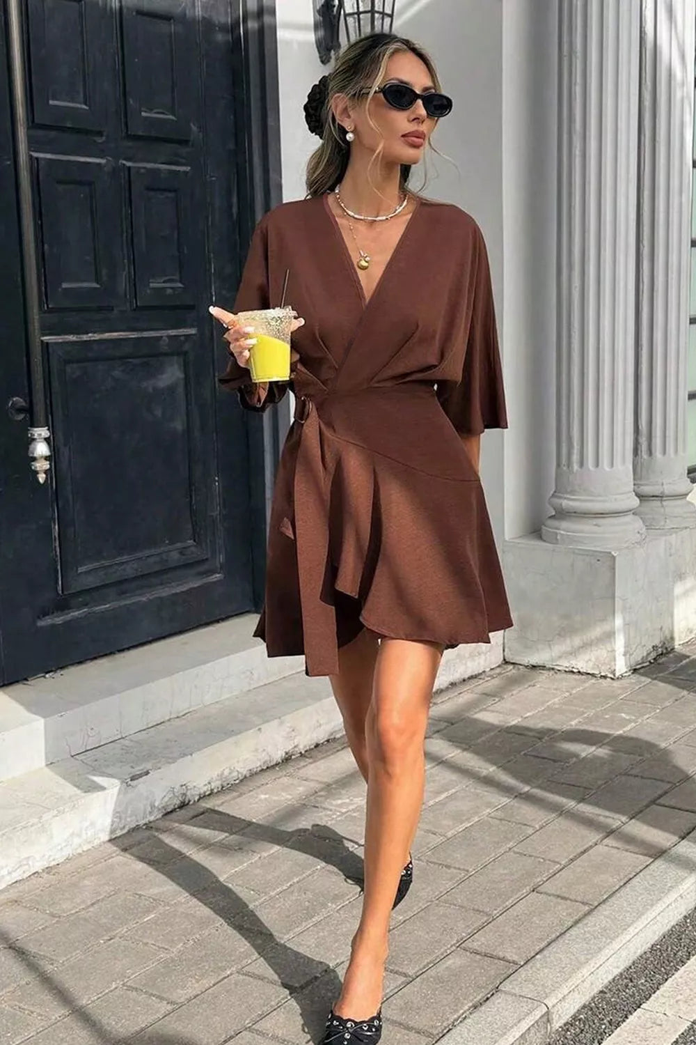 Women's Surplice Half Sleeve Mini Dress — Chic and Unique AU