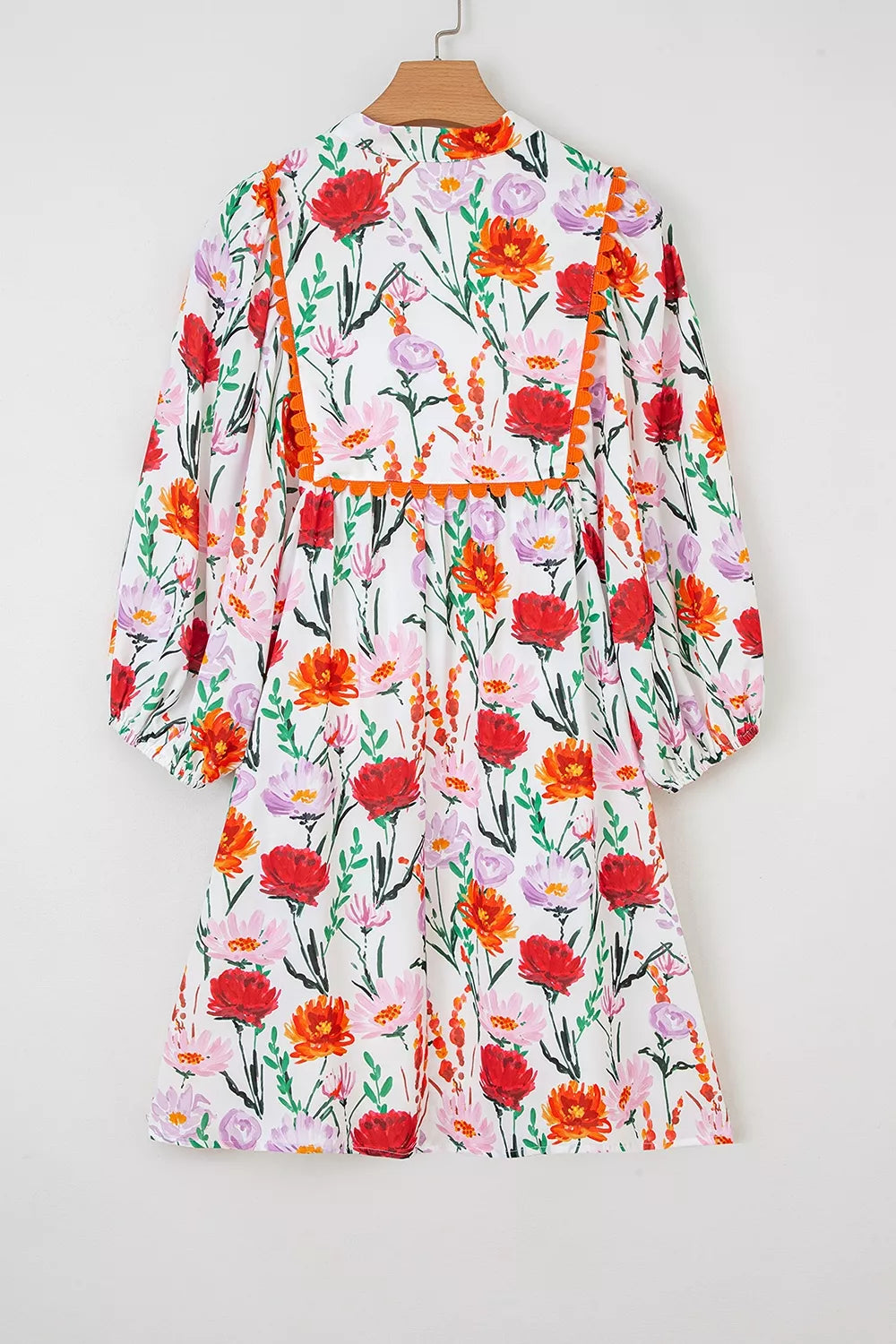 Women's Floral Print Puff Sleeve Ricrac Trim Mini Dress — Chic and Unique AU