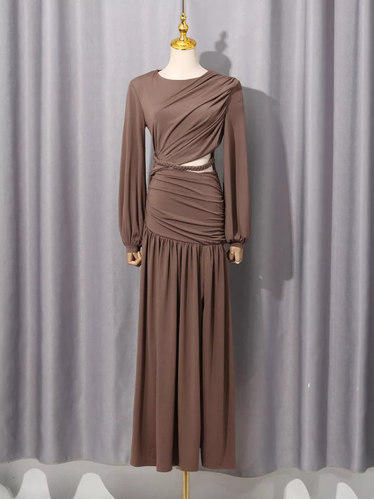 Women's Ruched Long-Sleeve Maxi Dress with Cutout Detail — Chic and Unique AU