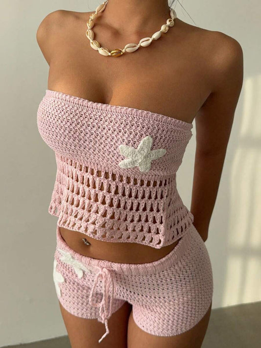 Women's Crochet Tube Top and Shorts Sweater Set — women's knit sweater set Australia