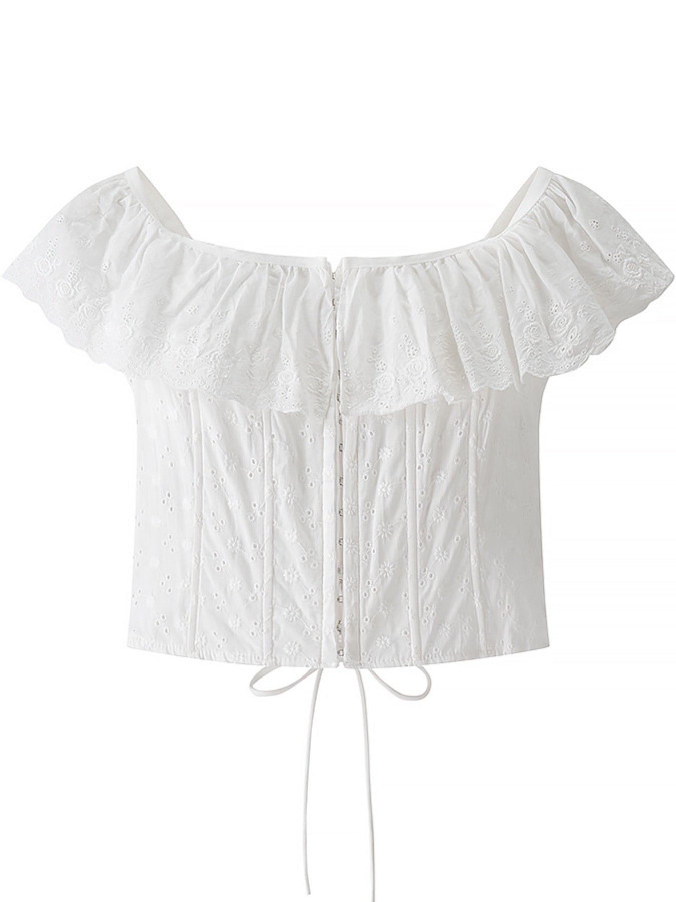 Lace Up Back Eyelet Ruffle Trim Tank — women's tank top Australia