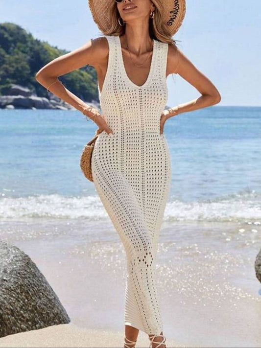 Women's Sleeveless Crochet Knit Dress — women's knitwear Australia