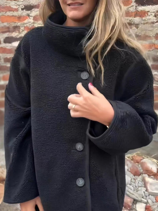 Full Size Button Up Long Sleeve Fleece Jacket Plus Size — women's jacket Australia