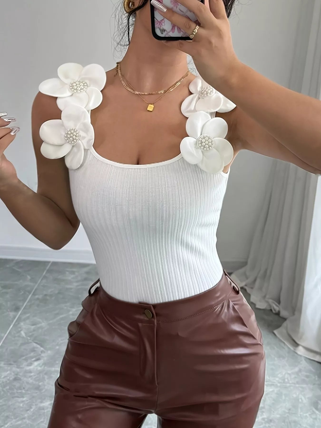 Floral Applique Ribbed Tank Top — women's tank top Australia