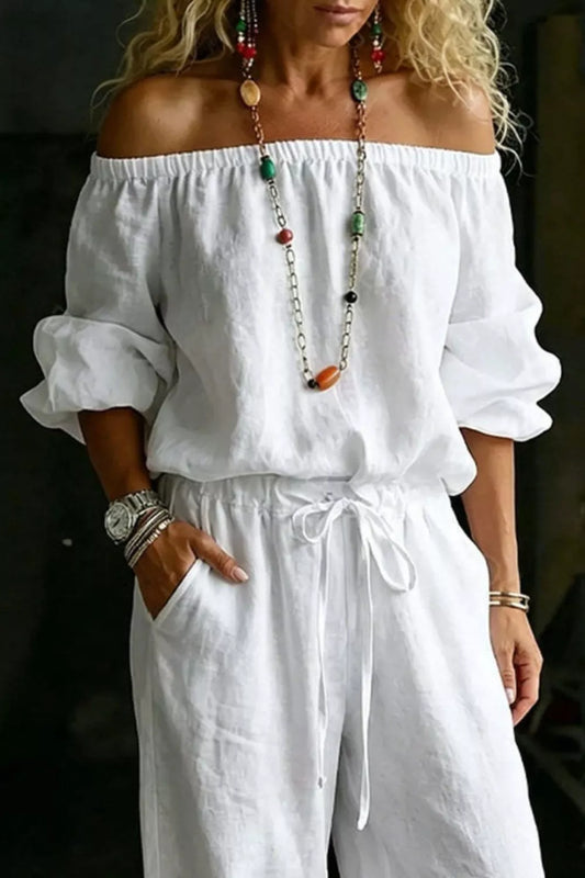Full Size Off-Shoulder Top and Pants Set Plus Size — women's co-ord set Australia