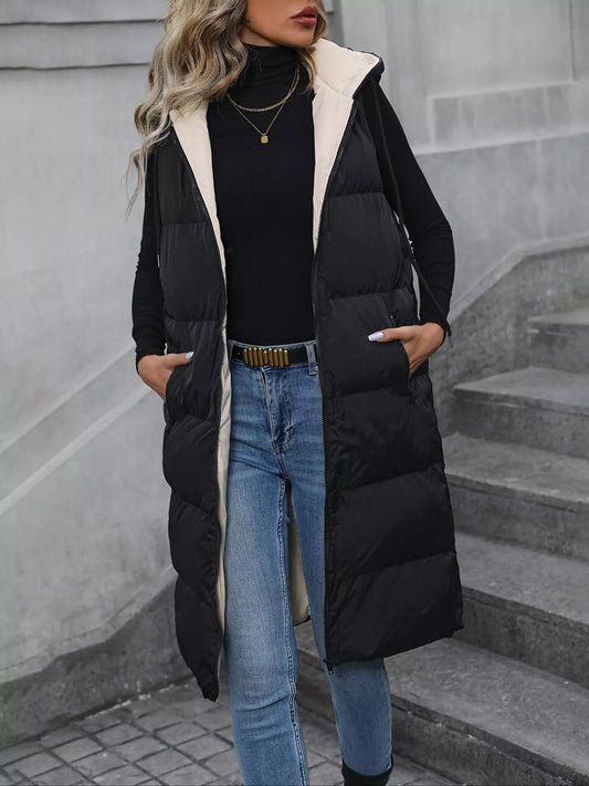 Longline Padded Hooded Vest Coat — women's coat Australia