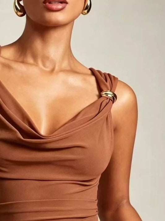 Cowl Neck Tank with Metal Ring Accents — women's tank top Australia