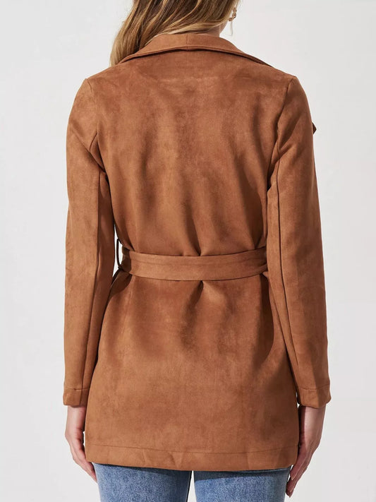 Suede Tie Waist Long Sleeve Outerwear — women's outerwear Australia