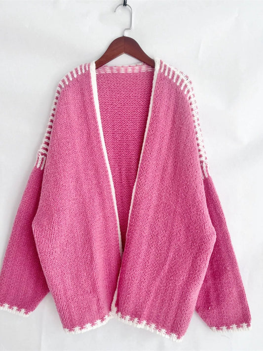 Women's Contrast Trim Open Front Cardigan — women's knitwear Australia