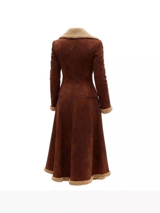 Vintage Style Suede Sherpa Trimmed Overcoat — women's coat Australia