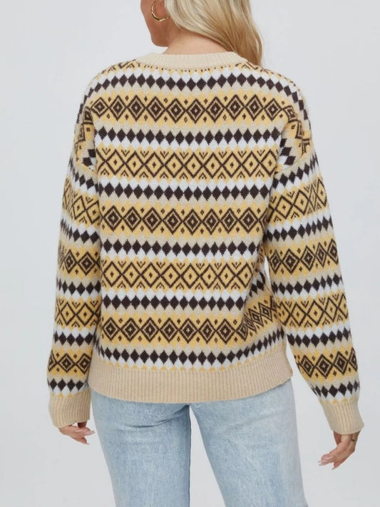 Women's Geometric Pattern Round Neck Sweater — women's knitwear Australia
