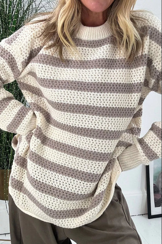 Women's Striped Knit Dropped Shoulder Sweater — women's knitwear Australia
