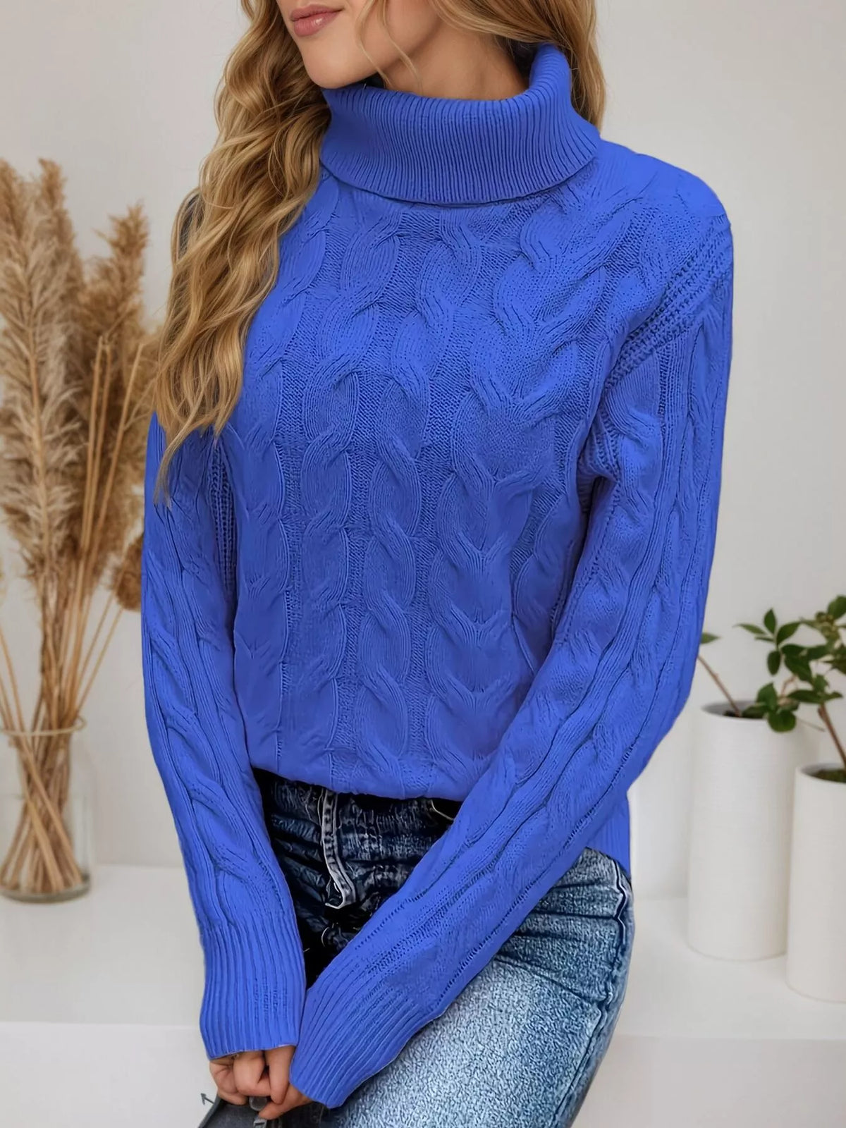Women's Cable Knit Turtleneck Long Sleeve Sweater — women's knit sweater Australia