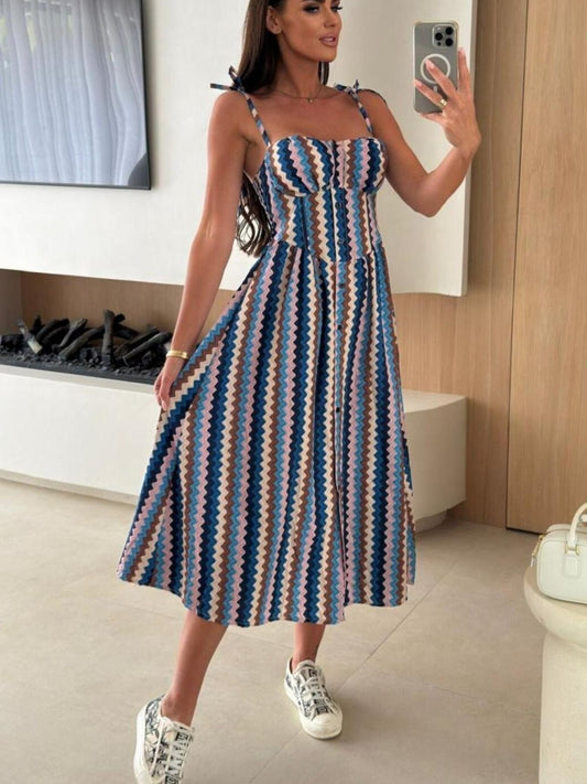 Striped Tie-Shoulder Midi Dress — women's casual dress Australia
