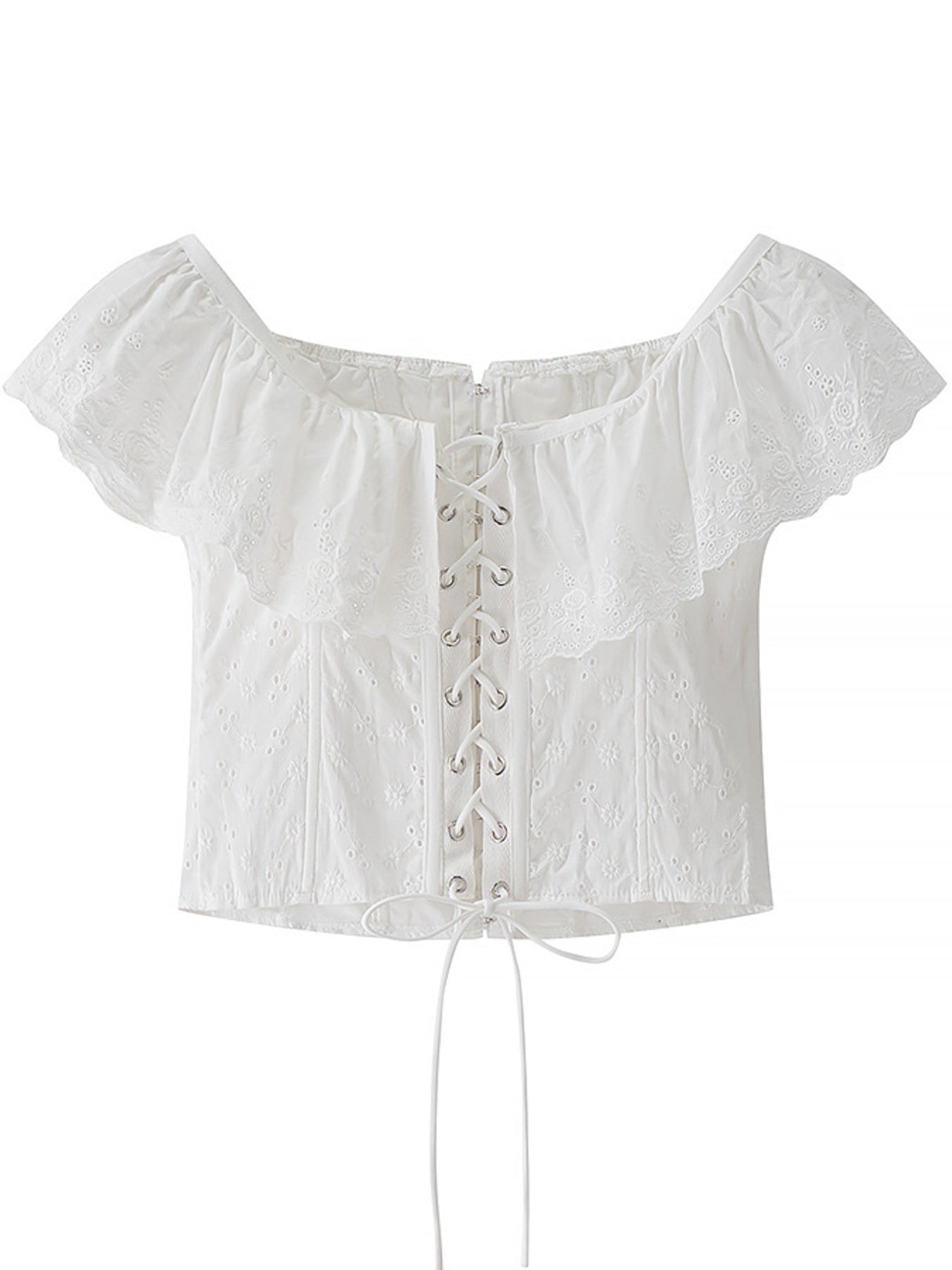 Lace Up Back Eyelet Ruffle Trim Tank — women's tank top Australia