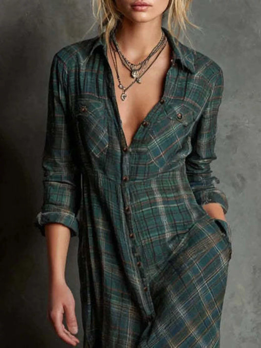 Plaid Button Front Maxi Shirt Dress — women's maxi dress Australia