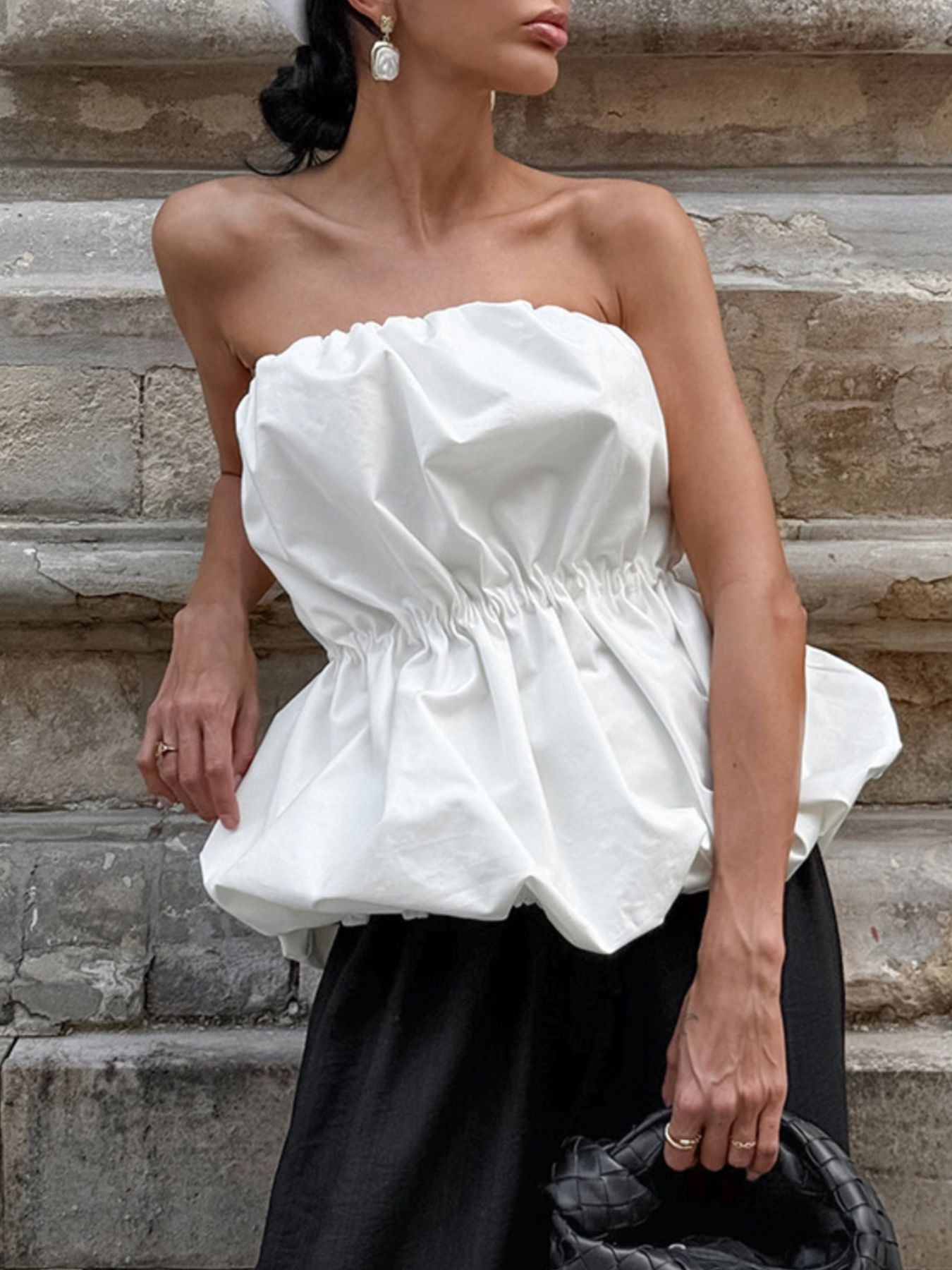 Ruched Bubble Hem Tube Top — women's top Australia