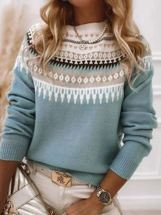 Women's Full Size Vintage Patterned Round Neck Sweater Plus Size — women's knitwear Australia