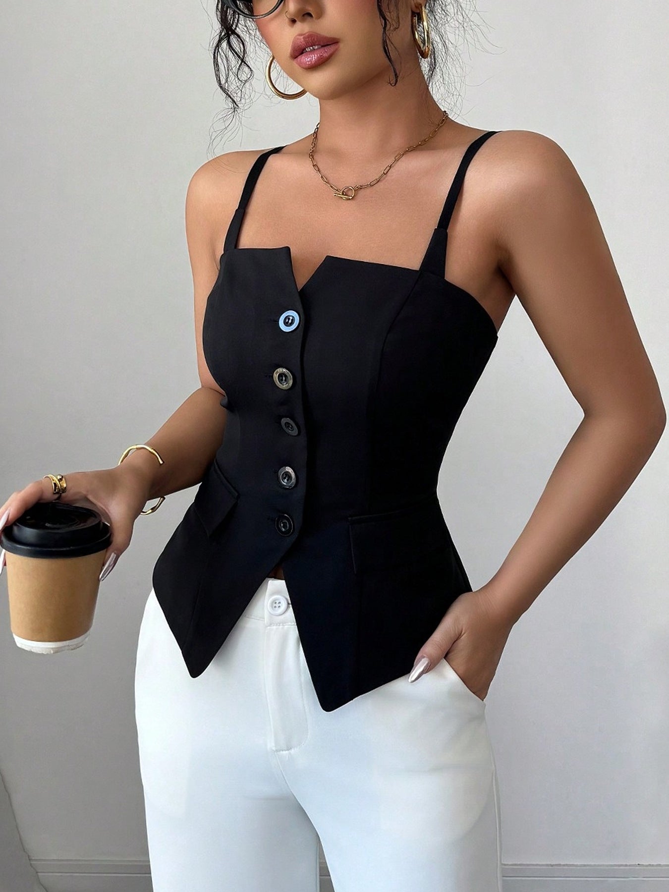 Button-Front Fitted Cami — women's cami Australia