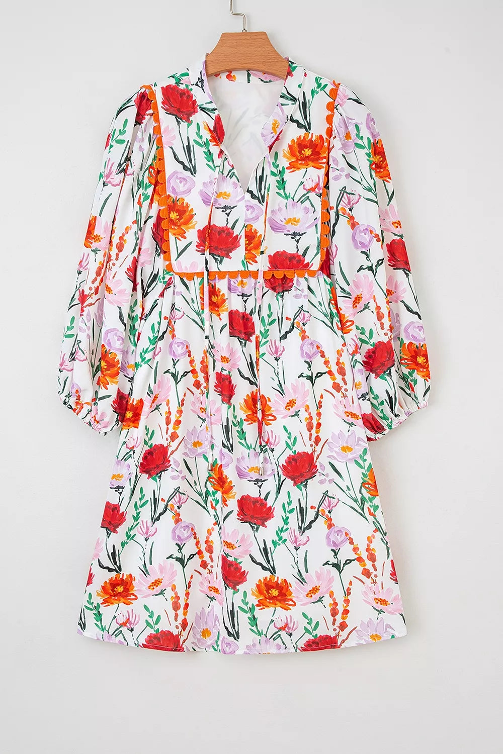 Women's Floral Print Puff Sleeve Ricrac Trim Mini Dress — Chic and Unique AU