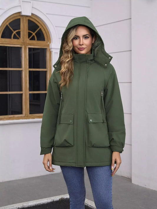 Full Size Zip Up Hooded Parka Outerwear Plus Size — women's outerwear Australia