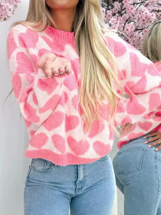 Women's Valentine Heart Round Neck Sweater — women's knit sweater Australia