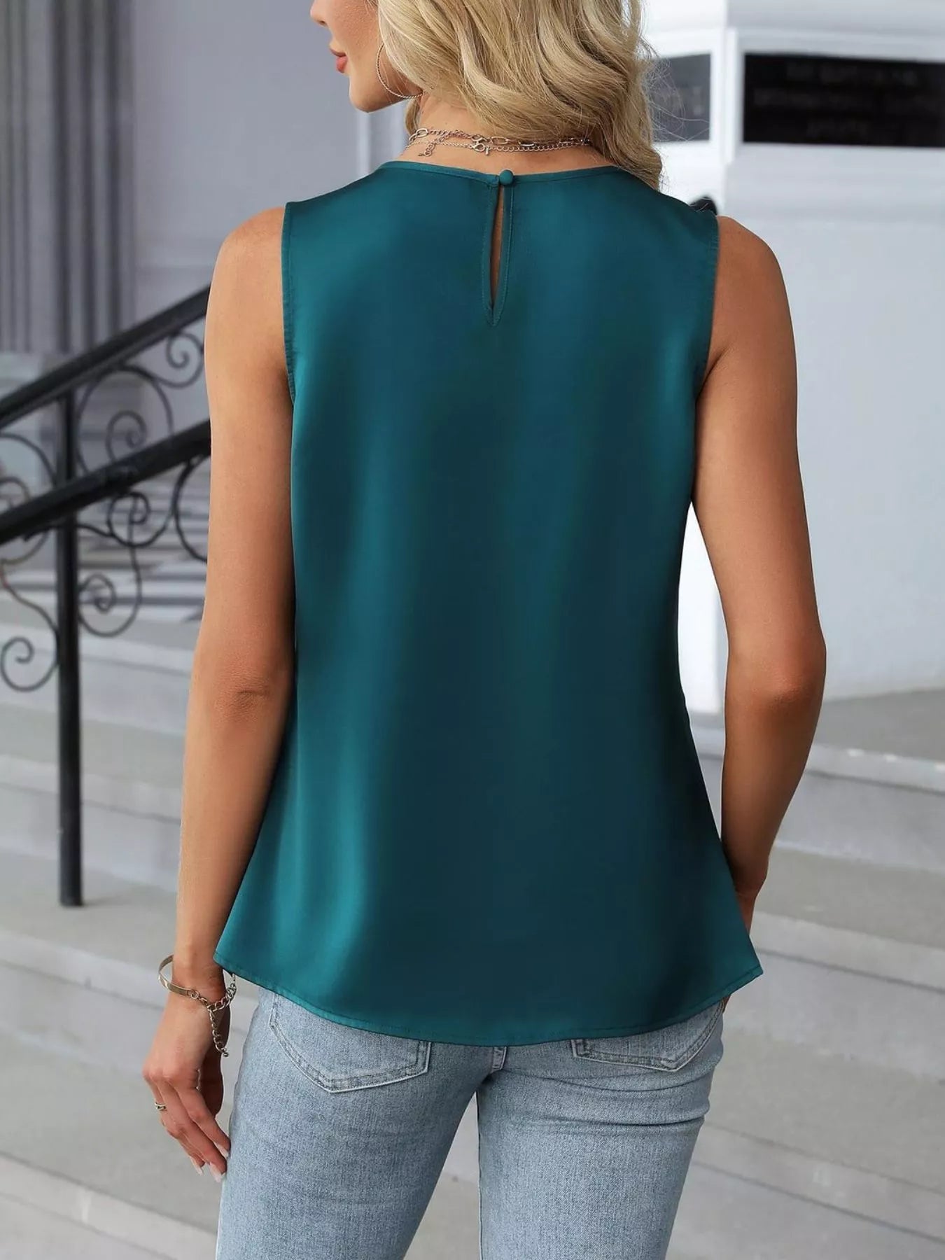 Pleated Round Neck Tank Top — women's tank top Australia