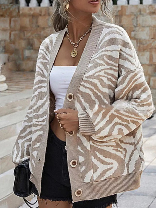 Women's Zebra Print Button Up Cardigan — women's knit cardigan Australia