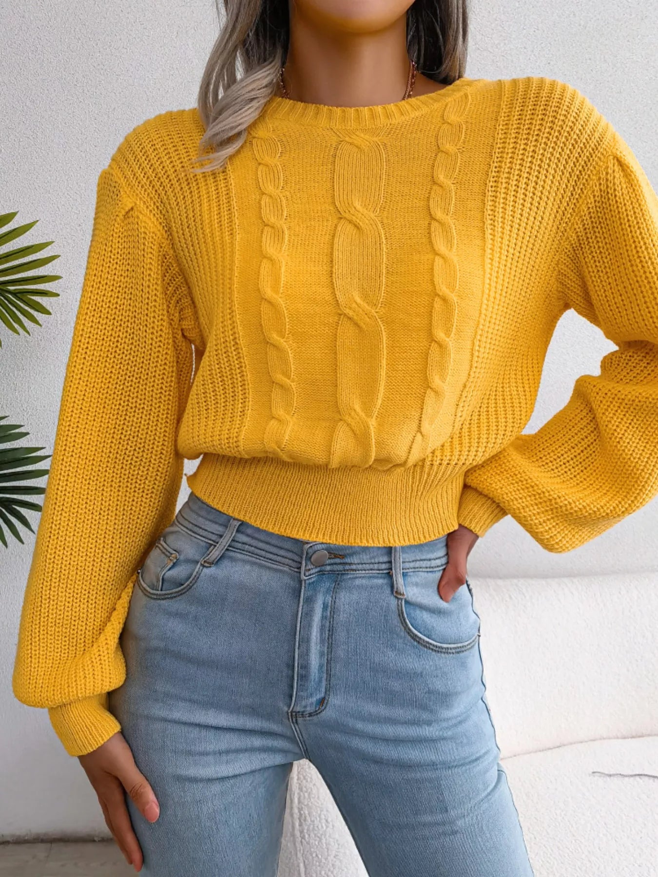 Women's Cable Knit Round Neck Cropped Sweater — women's cropped sweater Australia