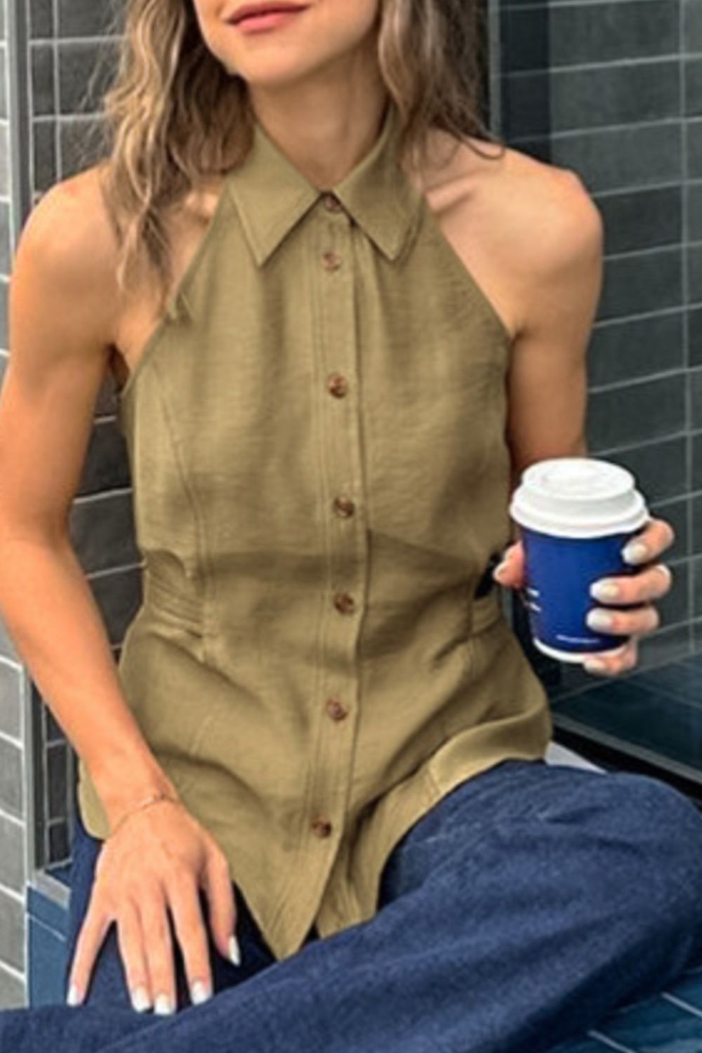 Button-Down Sleeveless Top — women's top Australia