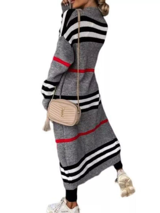Women's Striped Longline Open Front Cardigan — women's knitwear Australia