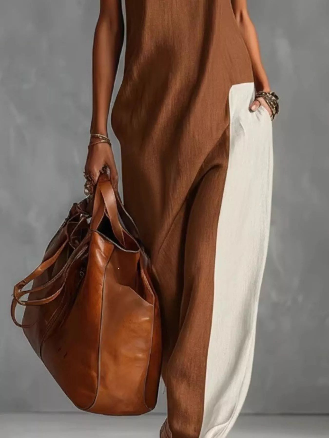 Women's Full Size Color Block Mock Neck Sleeveless Maxi Dress Plus Size — Chic and Unique AU