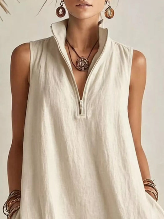 Sleeveless Zipper-Neck Ruffle Hem Mini Dress — women's mini dress Australia