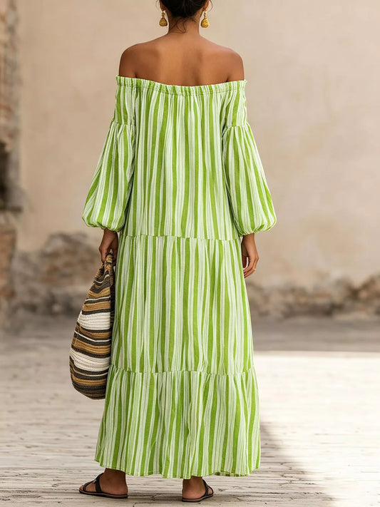Off-Shoulder Striped Maxi Dress — women's maxi dress Australia