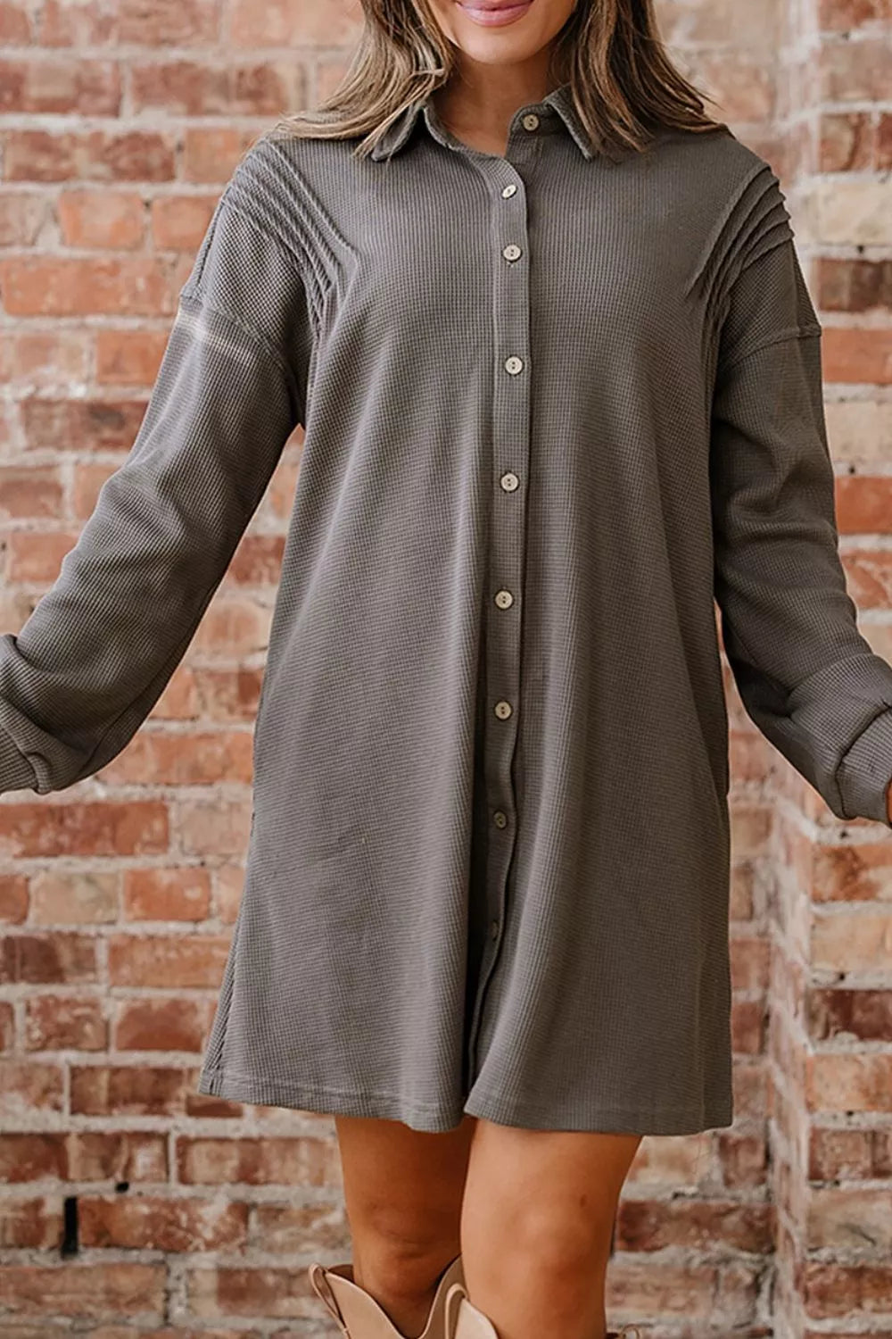 Women's Casual Button-Down Dress with Pockets — Chic and Unique AU