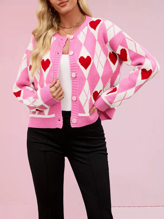 Women's Heart Pattern Button-Up Cardigan — women's knitwear Australia