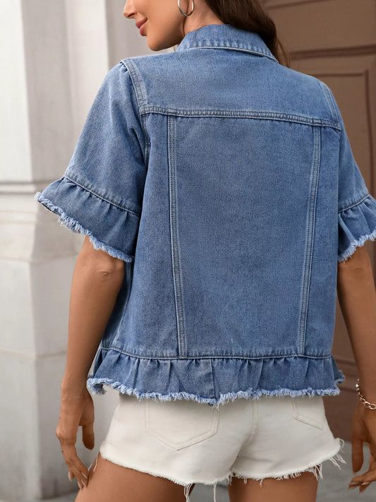 Raw Hem Button Up Denim Jacket — women's jacket Australia