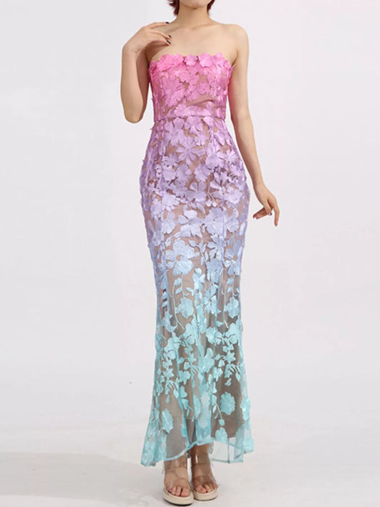 Floral Embroidered Tube Maxi Dress — evening dress Australia