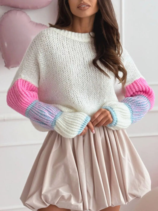Women's Color Block Round Neck Sweater — women's knitwear Australia