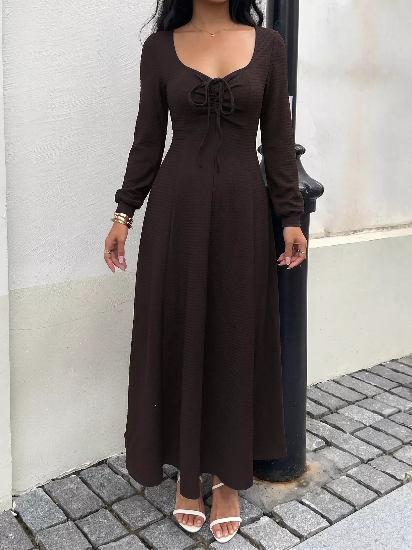 Women's Long Sleeve Tie-Front Maxi Dress — Chic and Unique AU