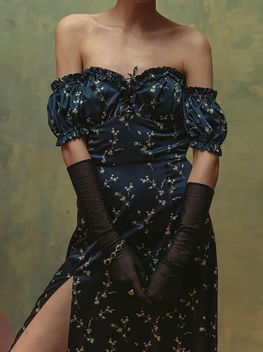 Full Size Floral Print Off-Shoulder Slit Dress Plus Size — women's casual dress Australia