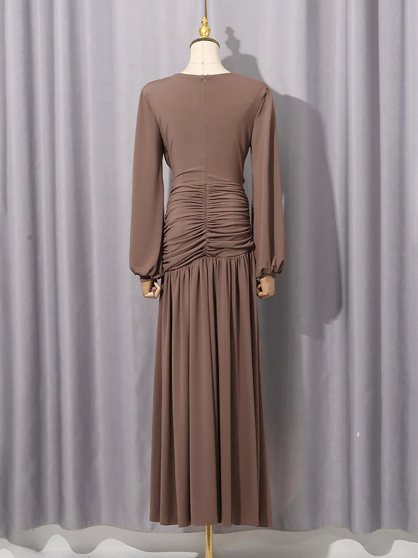 Women's Ruched Long-Sleeve Maxi Dress with Cutout Detail — Chic and Unique AU